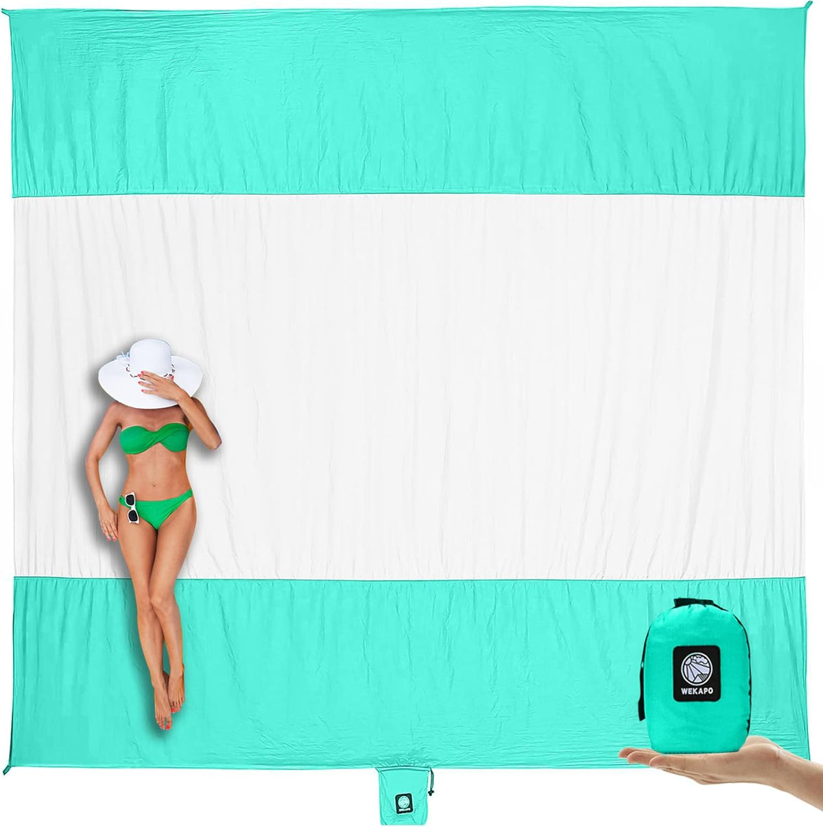 Beach Blanket Sandproof Waterproof, Extra Large Beach Mat, Oversized & Compact Sand Free, Quick Drying Beach Essentials for Vacation, Cruise, Picnic & Camping with Stakes