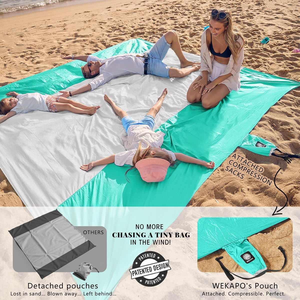 Beach Blanket Sandproof Waterproof, Extra Large Beach Mat, Oversized & Compact Sand Free, Quick Drying Beach Essentials for Vacation, Cruise, Picnic & Camping with Stakes
