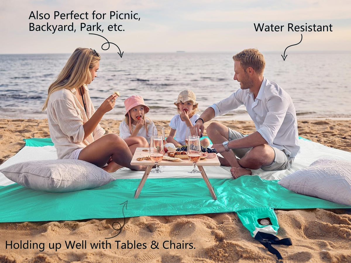 Beach Blanket Sandproof Waterproof, Extra Large Beach Mat, Oversized & Compact Sand Free, Quick Drying Beach Essentials for Vacation, Cruise, Picnic & Camping with Stakes