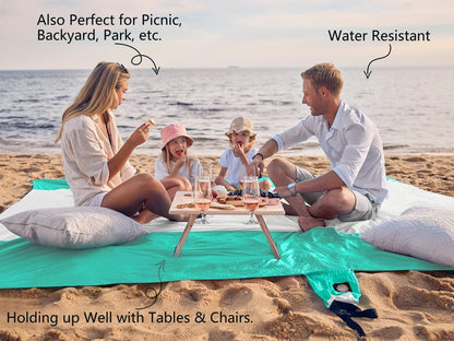 Beach Blanket Sandproof Waterproof, Extra Large Beach Mat, Oversized & Compact Sand Free, Quick Drying Beach Essentials for Vacation, Cruise, Picnic & Camping with Stakes