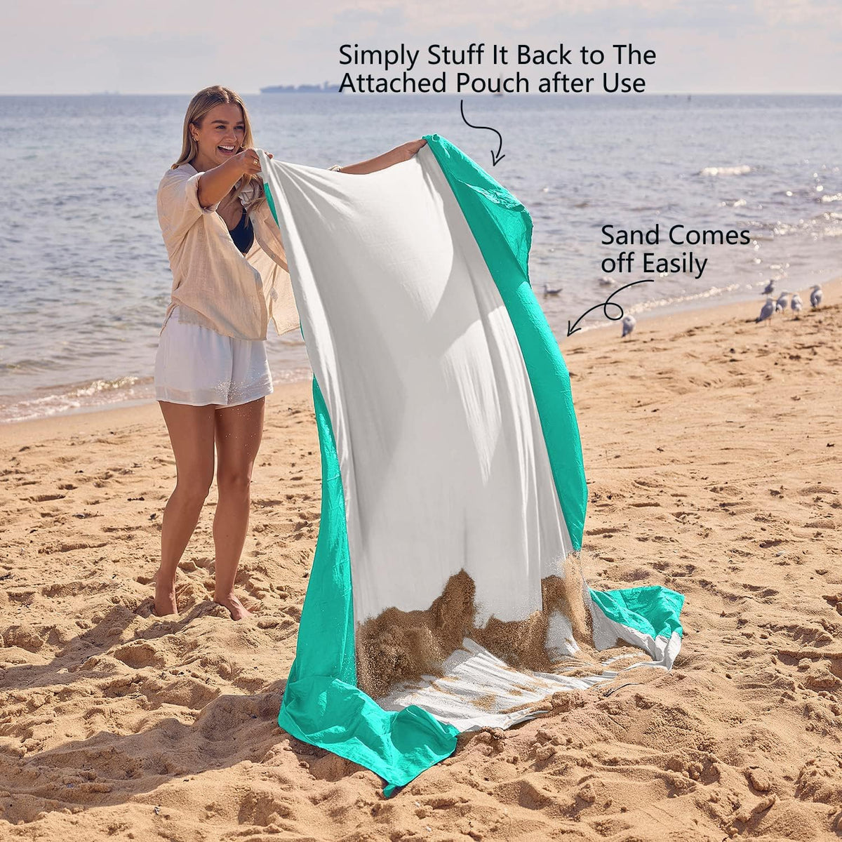 Beach Blanket Sandproof Waterproof, Extra Large Beach Mat, Oversized & Compact Sand Free, Quick Drying Beach Essentials for Vacation, Cruise, Picnic & Camping with Stakes