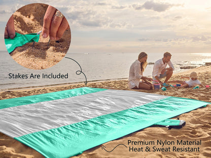Beach Blanket Sandproof Waterproof, Extra Large Beach Mat, Oversized & Compact Sand Free, Quick Drying Beach Essentials for Vacation, Cruise, Picnic & Camping with Stakes