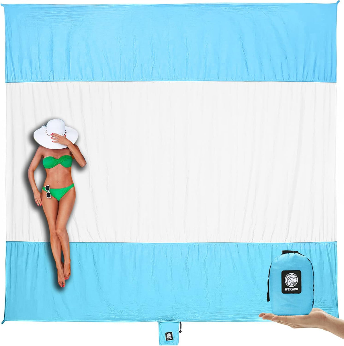 Beach Blanket Sandproof Waterproof, Extra Large Beach Mat, Oversized & Compact Sand Free, Quick Drying Beach Essentials for Vacation, Cruise, Picnic & Camping with Stakes