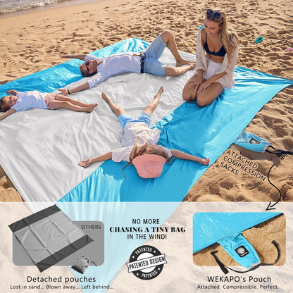 Beach Blanket Sandproof Waterproof, Extra Large Beach Mat, Oversized & Compact Sand Free, Quick Drying Beach Essentials for Vacation, Cruise, Picnic & Camping with Stakes