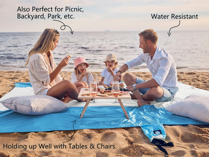 Beach Blanket Sandproof Waterproof, Extra Large Beach Mat, Oversized & Compact Sand Free, Quick Drying Beach Essentials for Vacation, Cruise, Picnic & Camping with Stakes