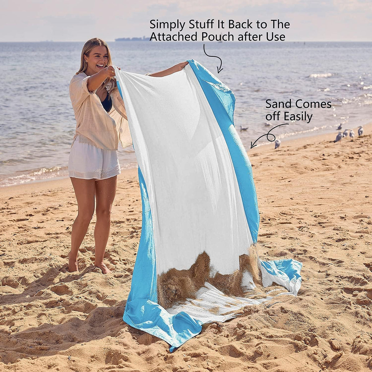 Beach Blanket Sandproof Waterproof, Extra Large Beach Mat, Oversized & Compact Sand Free, Quick Drying Beach Essentials for Vacation, Cruise, Picnic & Camping with Stakes