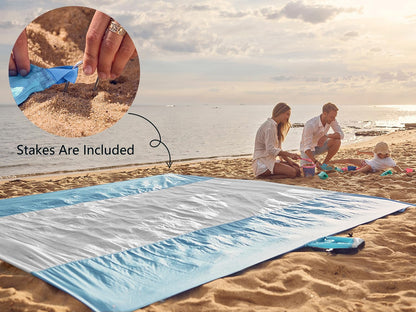 Beach Blanket Sandproof Waterproof, Extra Large Beach Mat, Oversized & Compact Sand Free, Quick Drying Beach Essentials for Vacation, Cruise, Picnic & Camping with Stakes