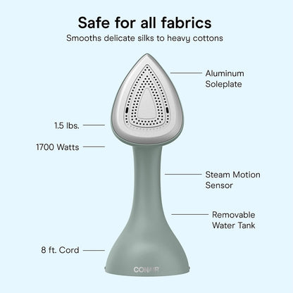 2-in-1 Iron and Garment Steamer, Aluminum Soleplate, 1700W, Green