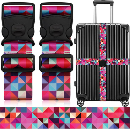 2 Pack Luggage Straps for Suitcases, Adjustable Travel Belt with Double Lock and Quick Release Buckle, Heavy Duty Nylon Bag Packing Strap, Bright Identifiers Business Travel Accessories-Colorful Block - Colors B