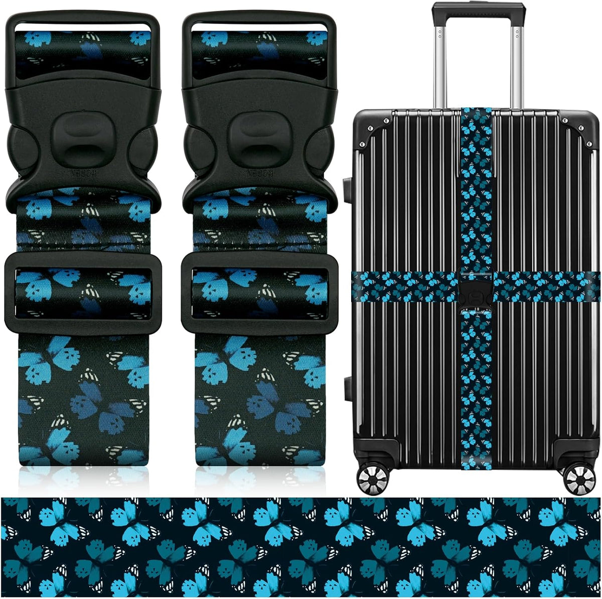 2 Pack Luggage Straps for Suitcases, Adjustable Travel Belt with Double Lock and Quick Release Buckle, Heavy Duty Nylon Bag Packing Strap, Bright Identifiers Business Travel Accessories-Colorful Block - Colors B