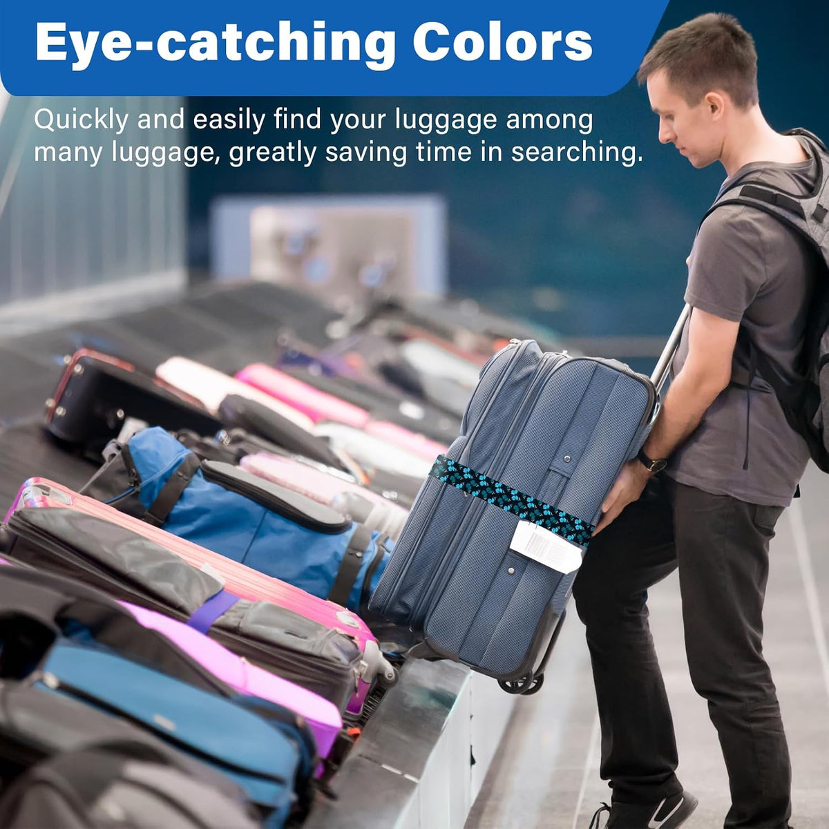 2 Pack Luggage Straps for Suitcases, Adjustable Travel Belt with Double Lock and Quick Release Buckle, Heavy Duty Nylon Bag Packing Strap, Bright Identifiers Business Travel Accessories-Colorful Block - Colors B