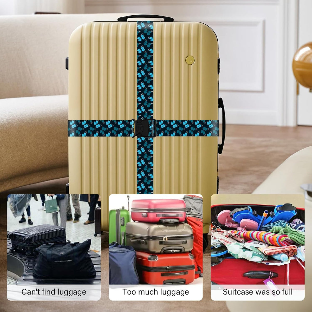 2 Pack Luggage Straps for Suitcases, Adjustable Travel Belt with Double Lock and Quick Release Buckle, Heavy Duty Nylon Bag Packing Strap, Bright Identifiers Business Travel Accessories-Colorful Block - Colors B