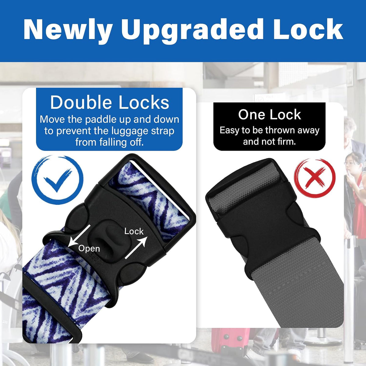2 Pack Luggage Straps for Suitcases, Adjustable Travel Belt with Double Lock and Quick Release Buckle, Heavy Duty Nylon Bag Packing Strap, Bright Identifiers Business Travel Accessories-Colorful Block - Colors B