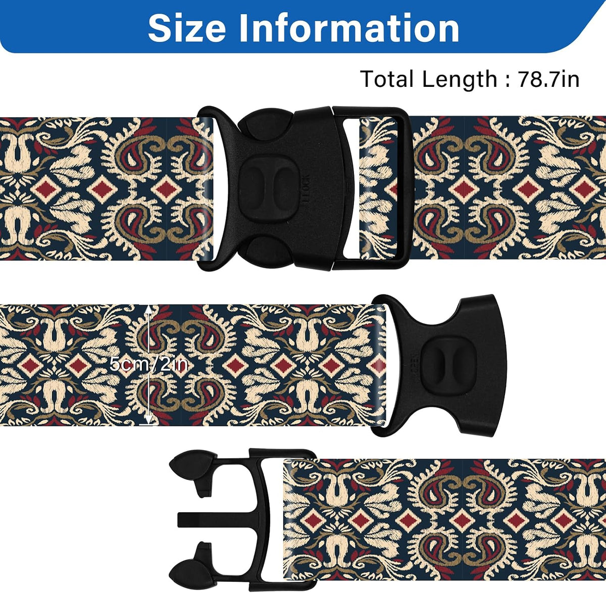 2 Pack Luggage Straps for Suitcases, Adjustable Travel Belt with Double Lock and Quick Release Buckle, Heavy Duty Nylon Bag Packing Strap, Bright Identifiers Business Travel Accessories-Colorful Block - Colors B