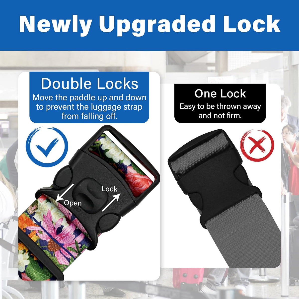 2 Pack Luggage Straps for Suitcases, Adjustable Travel Belt with Double Lock and Quick Release Buckle, Heavy Duty Nylon Bag Packing Strap, Bright Identifiers Business Travel Accessories-Colorful Block - Colors B