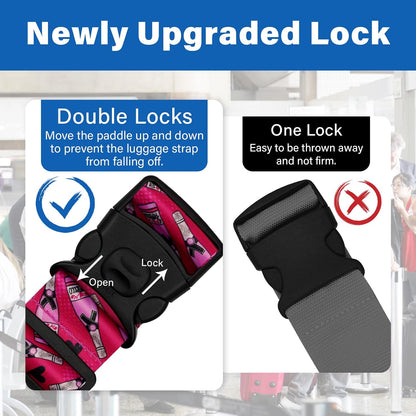 2 Pack Luggage Straps for Suitcases, Adjustable Travel Belt with Double Lock and Quick Release Buckle, Heavy Duty Nylon Bag Packing Strap, Bright Identifiers Business Travel Accessories-Colorful Block - Colors B