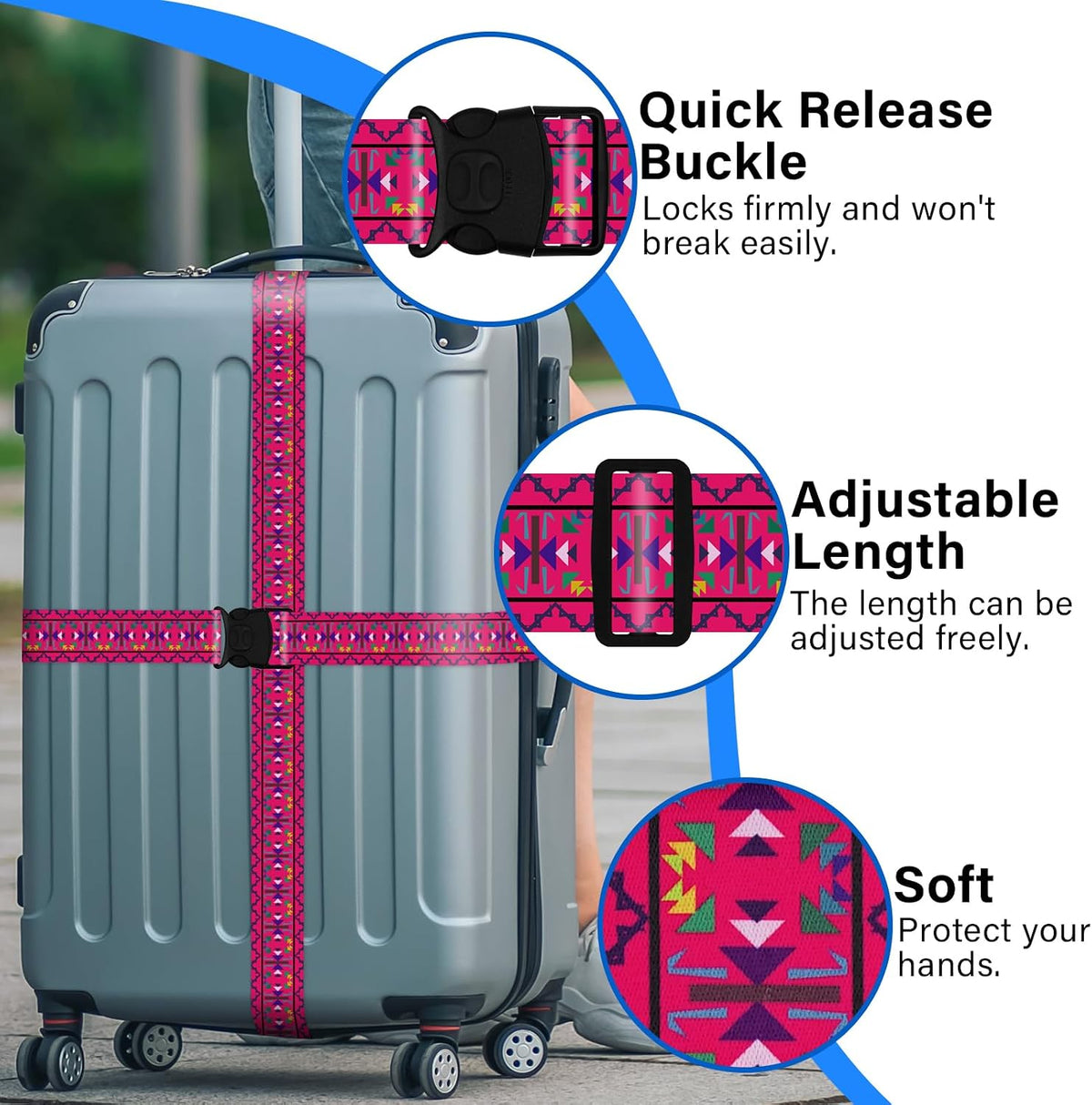 2 Pack Luggage Straps for Suitcases, Adjustable Travel Belt with Double Lock and Quick Release Buckle, Heavy Duty Nylon Bag Packing Strap, Bright Identifiers Business Travel Accessories-Colorful Block - Colors B