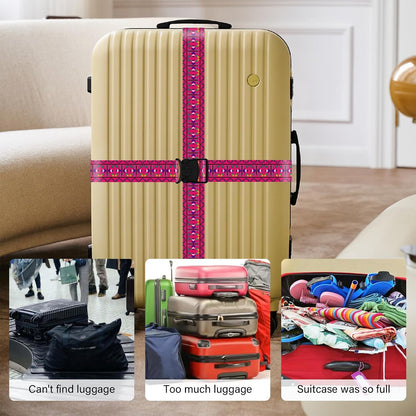 2 Pack Luggage Straps for Suitcases, Adjustable Travel Belt with Double Lock and Quick Release Buckle, Heavy Duty Nylon Bag Packing Strap, Bright Identifiers Business Travel Accessories-Colorful Block - Colors B