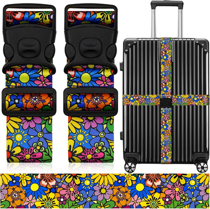 2 Pack Luggage Straps for Suitcases, Adjustable Travel Belt with Double Lock and Quick Release Buckle, Heavy Duty Nylon Bag Packing Strap, Bright Identifiers Business Travel Accessories-Colorful Block - Colors B