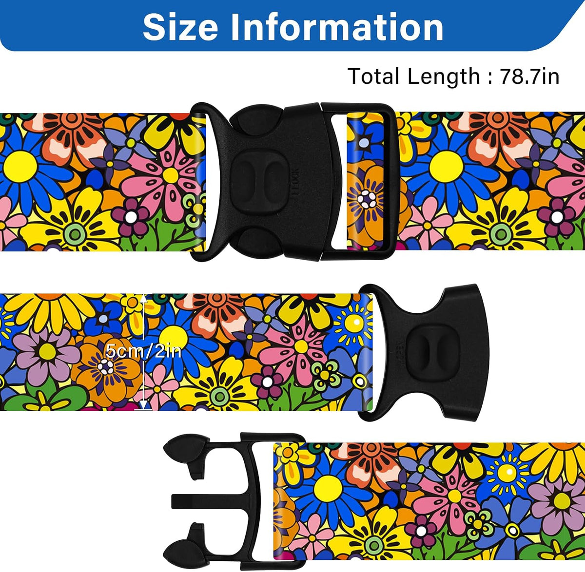 2 Pack Luggage Straps for Suitcases, Adjustable Travel Belt with Double Lock and Quick Release Buckle, Heavy Duty Nylon Bag Packing Strap, Bright Identifiers Business Travel Accessories-Colorful Block - Colors B