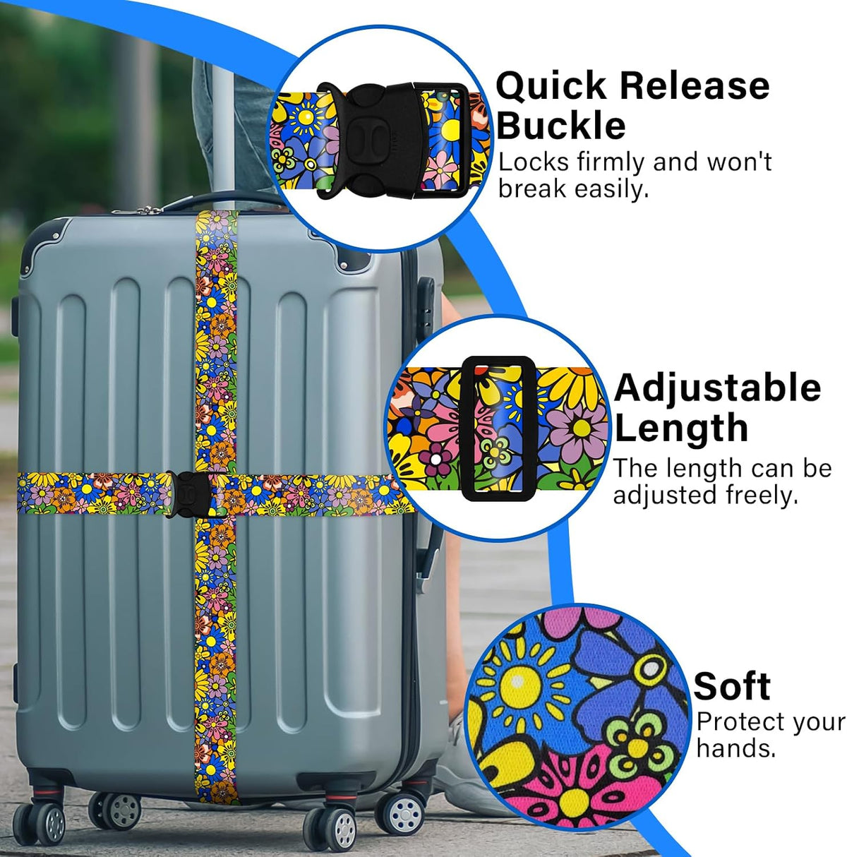 2 Pack Luggage Straps for Suitcases, Adjustable Travel Belt with Double Lock and Quick Release Buckle, Heavy Duty Nylon Bag Packing Strap, Bright Identifiers Business Travel Accessories-Colorful Block - Colors B