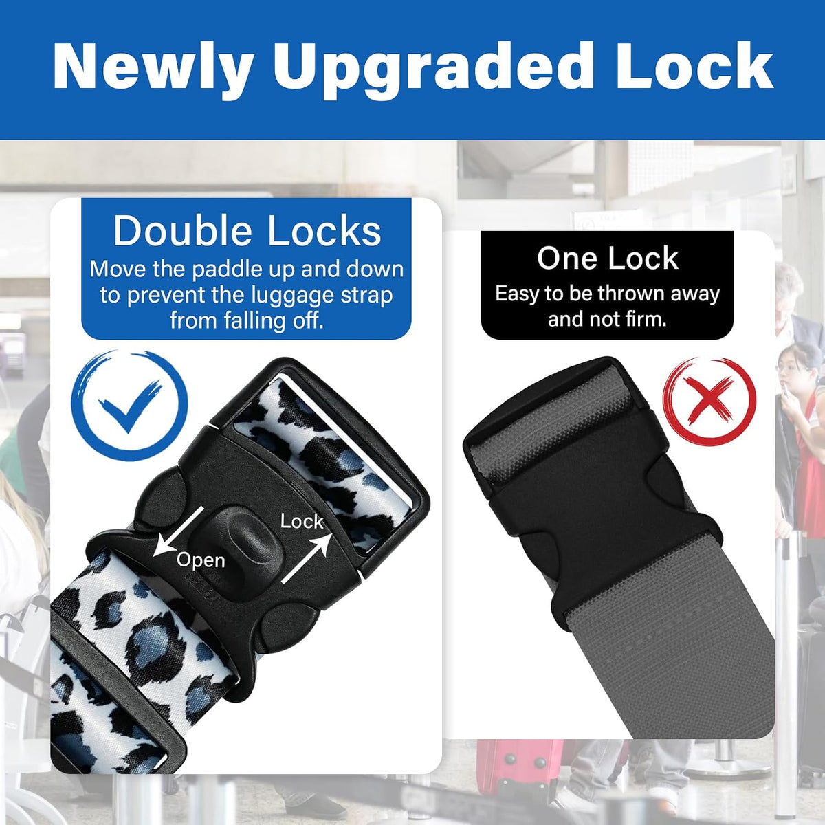 2 Pack Luggage Straps for Suitcases, Adjustable Travel Belt with Double Lock and Quick Release Buckle, Heavy Duty Nylon Bag Packing Strap, Bright Identifiers Business Travel Accessories-Colorful Block - Colors B