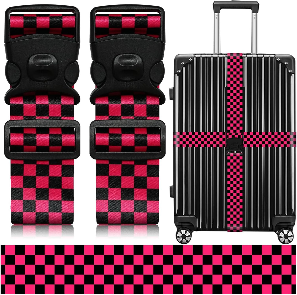 2 Pack Luggage Straps for Suitcases, Adjustable Travel Belt with Double Lock and Quick Release Buckle, Heavy Duty Nylon Bag Packing Strap, Bright Identifiers Business Travel Accessories-Colorful Block - Colors B