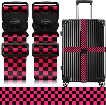 2 Pack Luggage Straps for Suitcases, Adjustable Travel Belt with Double Lock and Quick Release Buckle, Heavy Duty Nylon Bag Packing Strap, Bright Identifiers Business Travel Accessories-Colorful Block - Colors B