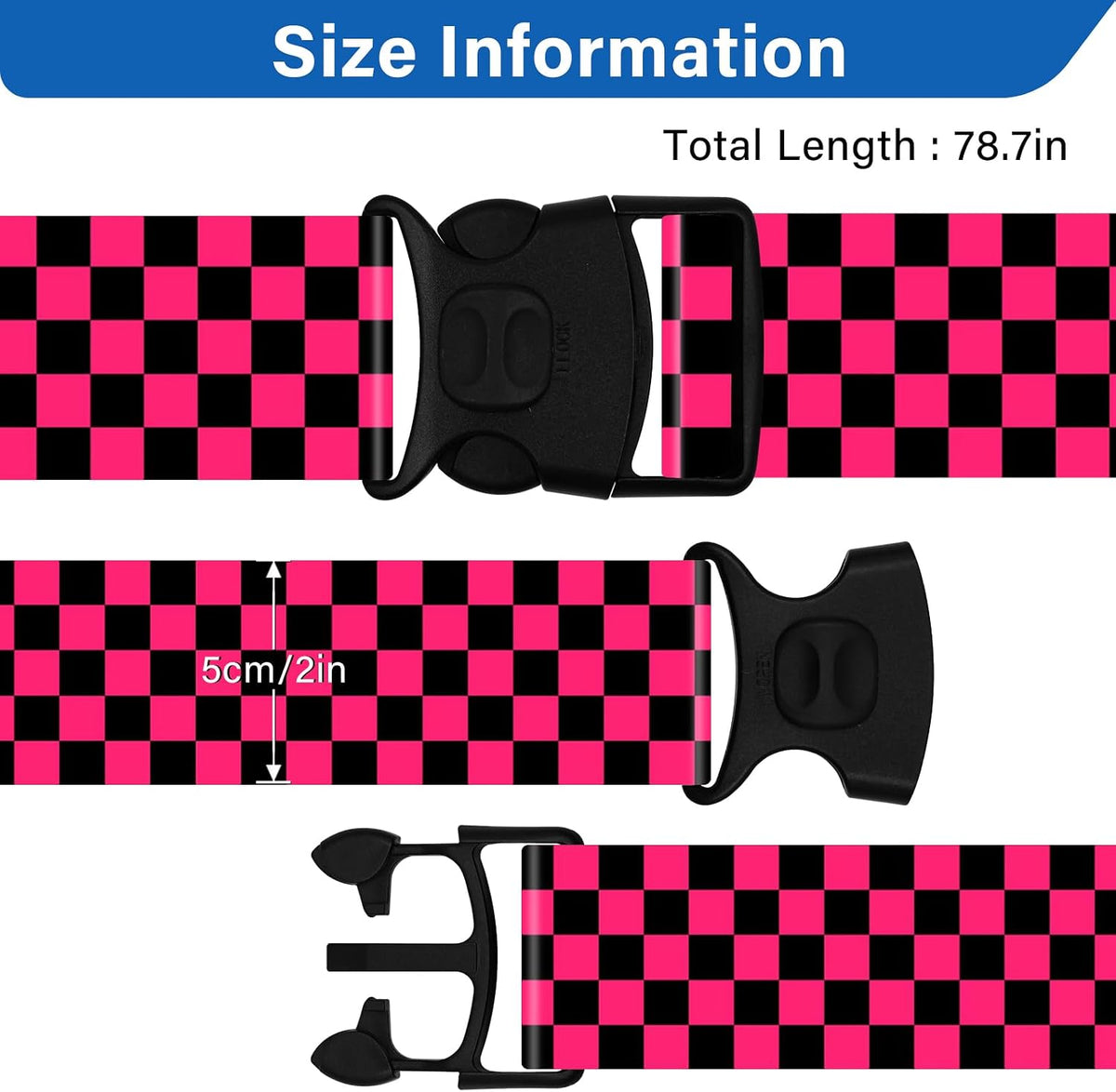 2 Pack Luggage Straps for Suitcases, Adjustable Travel Belt with Double Lock and Quick Release Buckle, Heavy Duty Nylon Bag Packing Strap, Bright Identifiers Business Travel Accessories-Colorful Block - Colors B