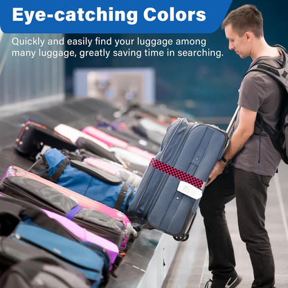 2 Pack Luggage Straps for Suitcases, Adjustable Travel Belt with Double Lock and Quick Release Buckle, Heavy Duty Nylon Bag Packing Strap, Bright Identifiers Business Travel Accessories-Colorful Block - Colors B