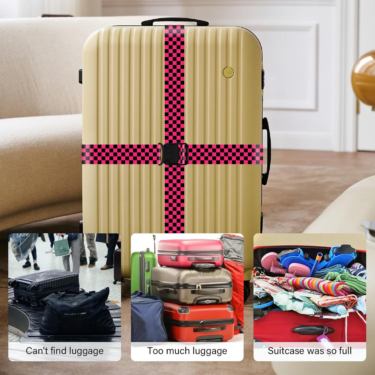 2 Pack Luggage Straps for Suitcases, Adjustable Travel Belt with Double Lock and Quick Release Buckle, Heavy Duty Nylon Bag Packing Strap, Bright Identifiers Business Travel Accessories-Colorful Block - Colors B