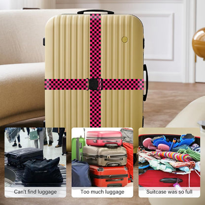 2 Pack Luggage Straps for Suitcases, Adjustable Travel Belt with Double Lock and Quick Release Buckle, Heavy Duty Nylon Bag Packing Strap, Bright Identifiers Business Travel Accessories-Colorful Block - Colors B