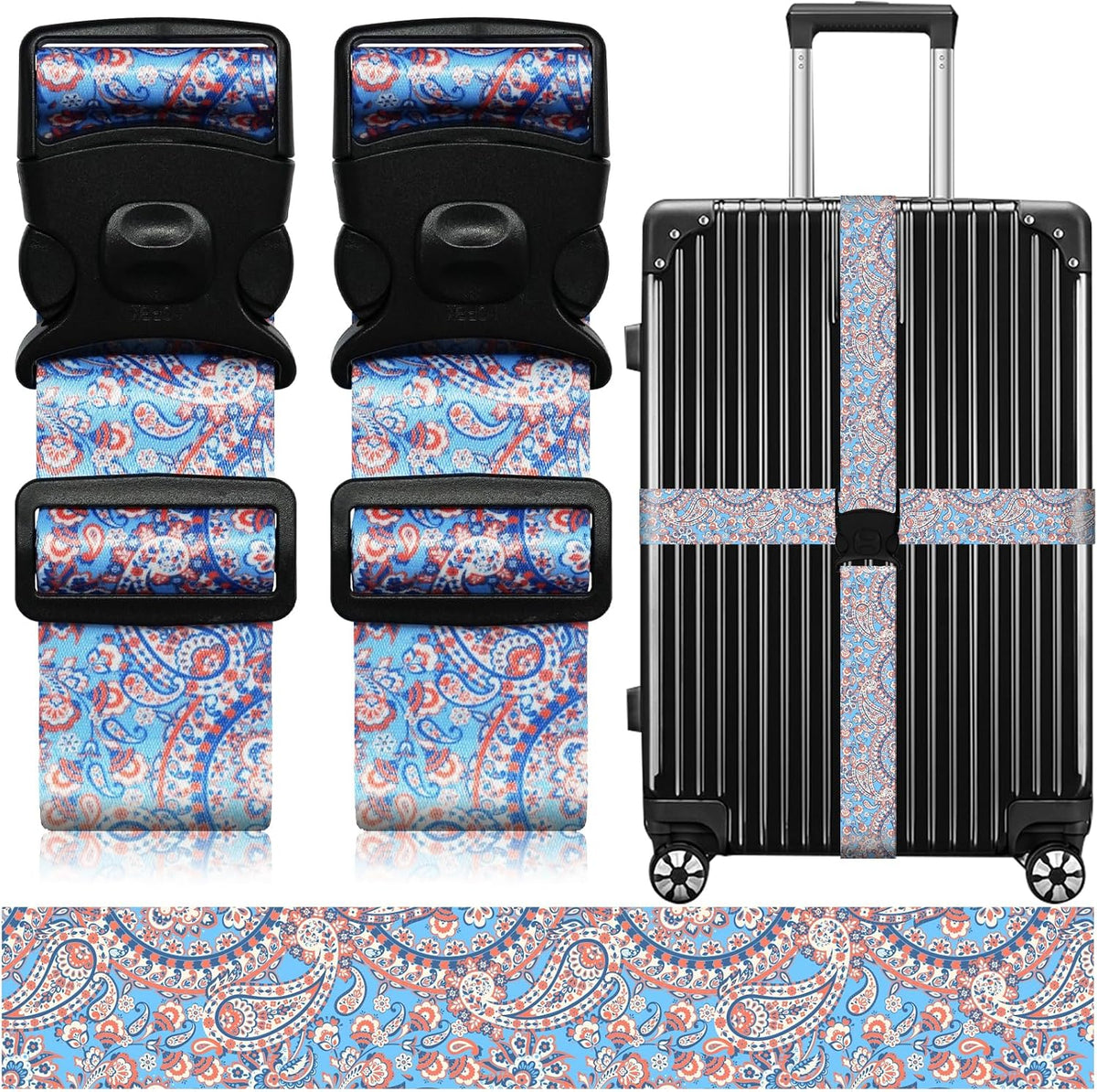 2 Pack Luggage Straps for Suitcases, Adjustable Travel Belt with Double Lock and Quick Release Buckle, Heavy Duty Nylon Bag Packing Strap, Bright Identifiers Business Travel Accessories-Colorful Block - Colors B