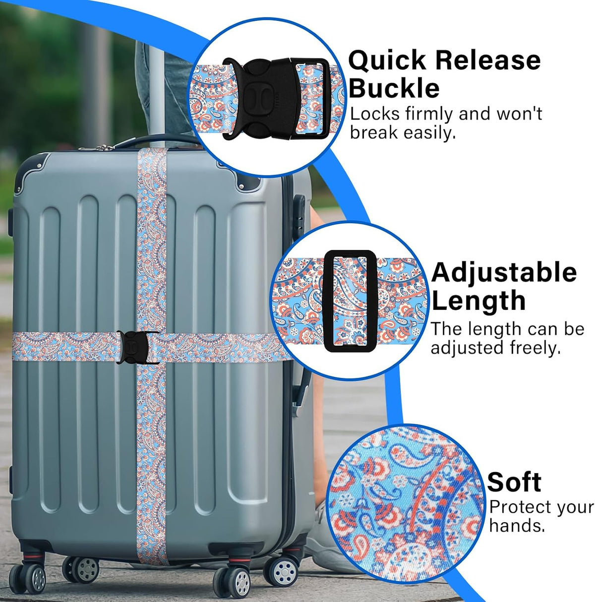 2 Pack Luggage Straps for Suitcases, Adjustable Travel Belt with Double Lock and Quick Release Buckle, Heavy Duty Nylon Bag Packing Strap, Bright Identifiers Business Travel Accessories-Colorful Block - Colors B