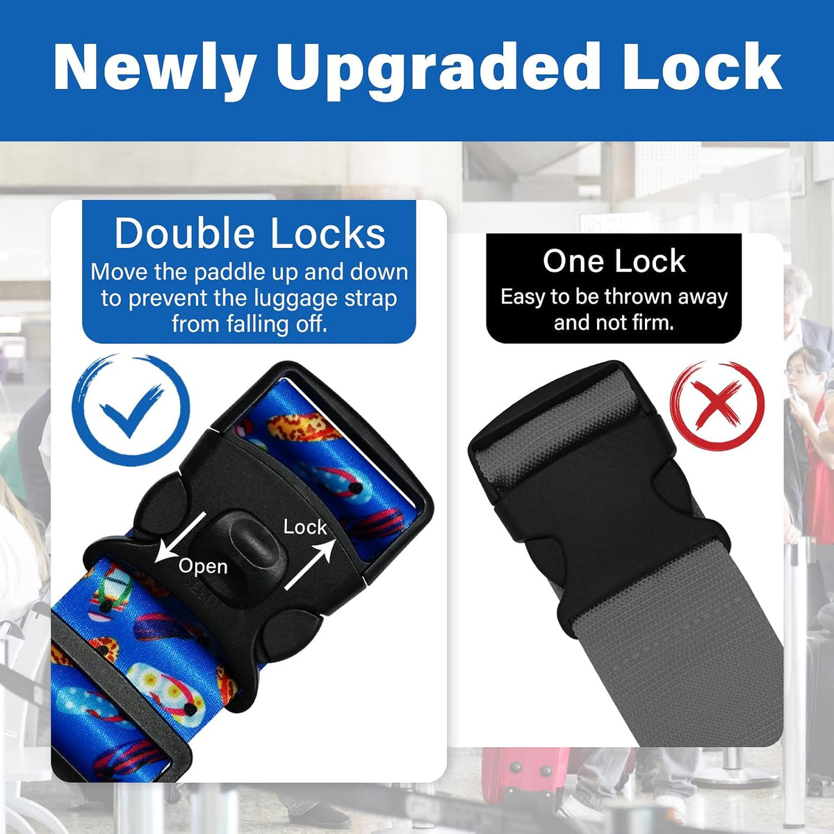2 Pack Luggage Straps for Suitcases, Adjustable Travel Belt with Double Lock and Quick Release Buckle, Heavy Duty Nylon Bag Packing Strap, Bright Identifiers Business Travel Accessories-Colorful Block - Colors B
