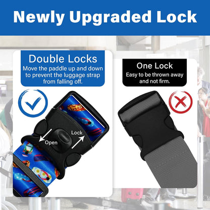 2 Pack Luggage Straps for Suitcases, Adjustable Travel Belt with Double Lock and Quick Release Buckle, Heavy Duty Nylon Bag Packing Strap, Bright Identifiers Business Travel Accessories-Colorful Block - Colors B