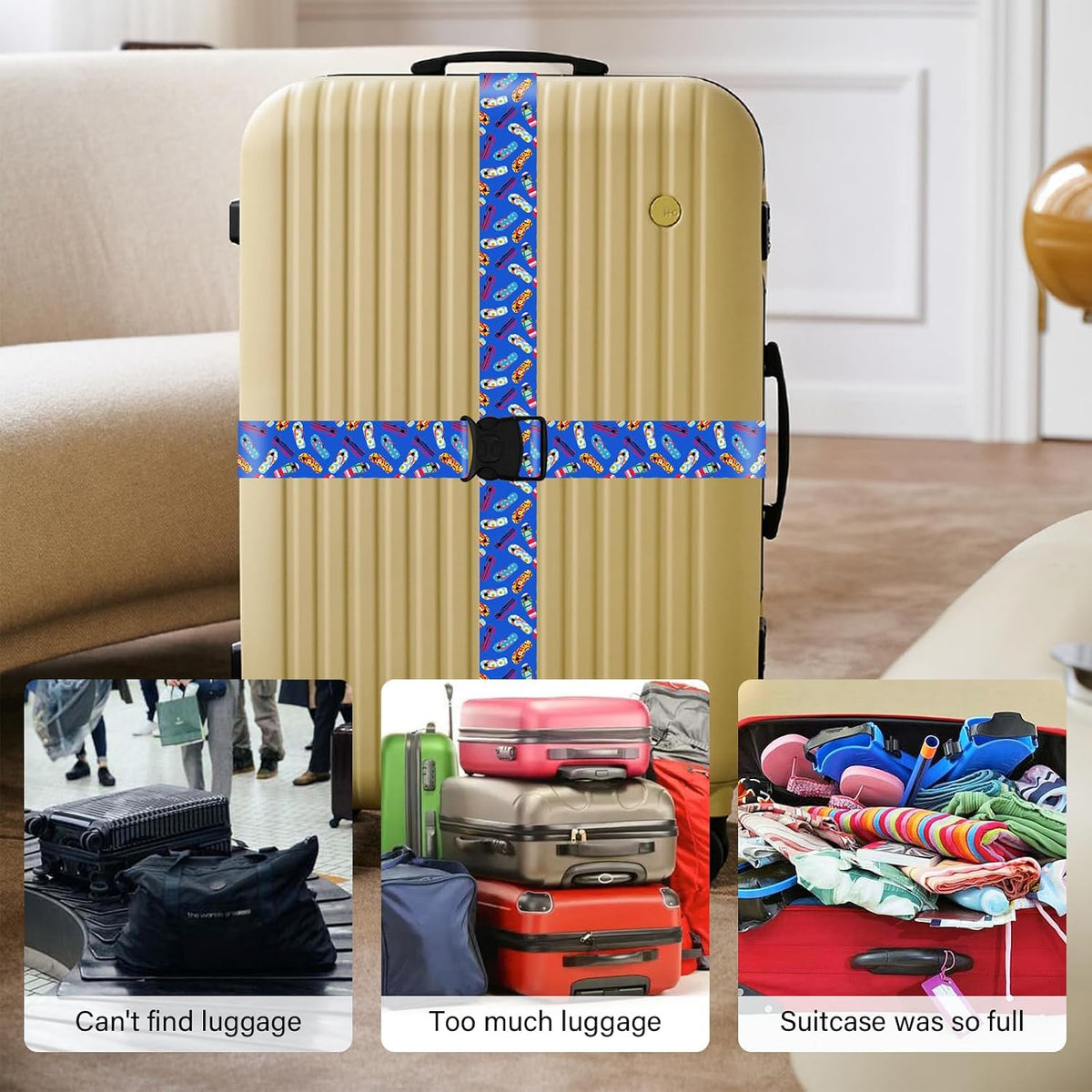 2 Pack Luggage Straps for Suitcases, Adjustable Travel Belt with Double Lock and Quick Release Buckle, Heavy Duty Nylon Bag Packing Strap, Bright Identifiers Business Travel Accessories-Colorful Block - Colors B