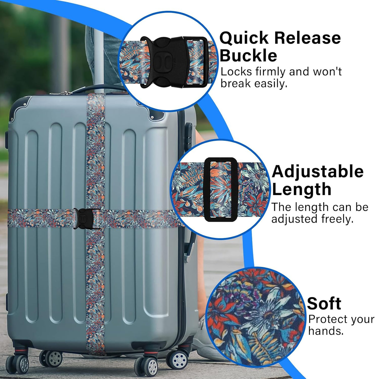 2 Pack Luggage Straps for Suitcases, Adjustable Travel Belt with Double Lock and Quick Release Buckle, Heavy Duty Nylon Bag Packing Strap, Bright Identifiers Business Travel Accessories-Colorful Block - Colors B
