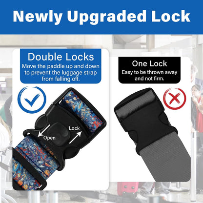 2 Pack Luggage Straps for Suitcases, Adjustable Travel Belt with Double Lock and Quick Release Buckle, Heavy Duty Nylon Bag Packing Strap, Bright Identifiers Business Travel Accessories-Colorful Block - Colors B