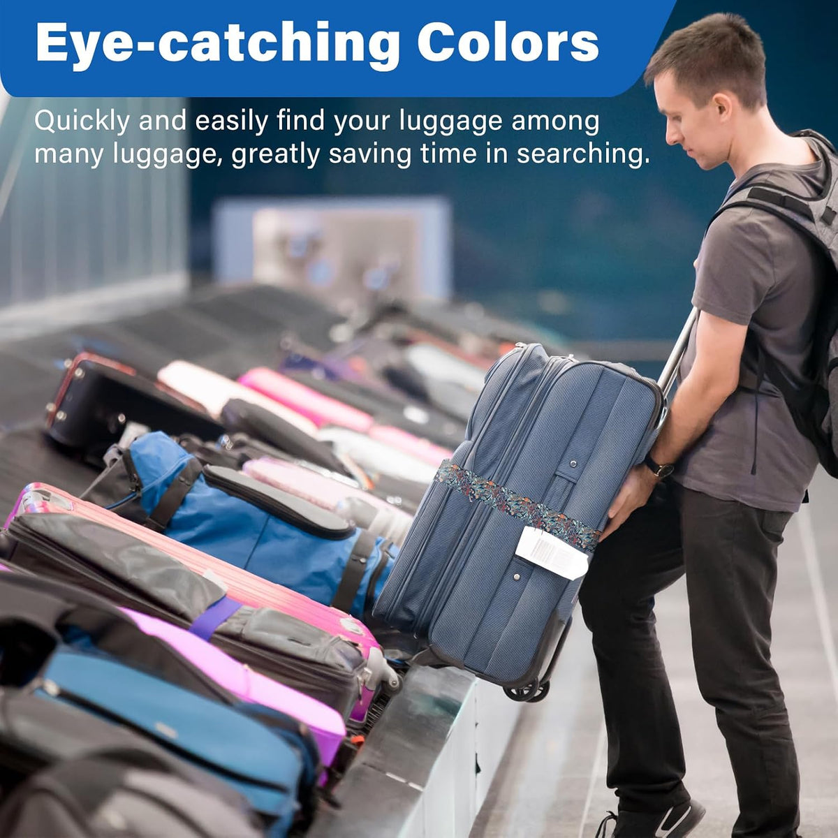 2 Pack Luggage Straps for Suitcases, Adjustable Travel Belt with Double Lock and Quick Release Buckle, Heavy Duty Nylon Bag Packing Strap, Bright Identifiers Business Travel Accessories-Colorful Block - Colors B
