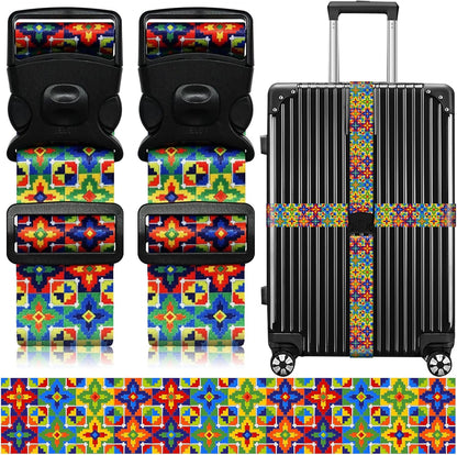 2 Pack Luggage Straps for Suitcases, Adjustable Travel Belt with Double Lock and Quick Release Buckle, Heavy Duty Nylon Bag Packing Strap, Bright Identifiers Business Travel Accessories-Colorful Block - Colors B