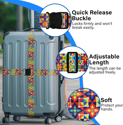 2 Pack Luggage Straps for Suitcases, Adjustable Travel Belt with Double Lock and Quick Release Buckle, Heavy Duty Nylon Bag Packing Strap, Bright Identifiers Business Travel Accessories-Colorful Block - Colors B