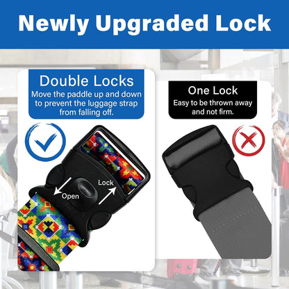 2 Pack Luggage Straps for Suitcases, Adjustable Travel Belt with Double Lock and Quick Release Buckle, Heavy Duty Nylon Bag Packing Strap, Bright Identifiers Business Travel Accessories-Colorful Block - Colors B