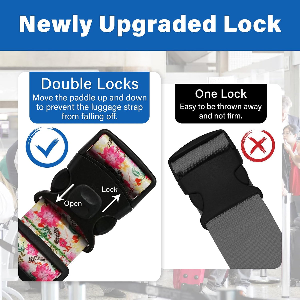 2 Pack Luggage Straps for Suitcases, Adjustable Travel Belt with Double Lock and Quick Release Buckle, Heavy Duty Nylon Bag Packing Strap, Bright Identifiers Business Travel Accessories-Colorful Block - Colors B