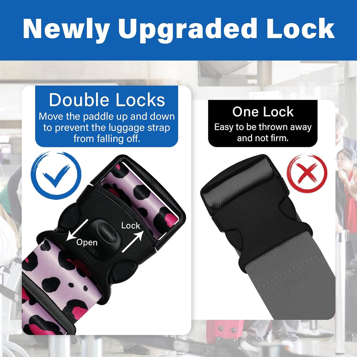 2 Pack Luggage Straps for Suitcases, Adjustable Travel Belt with Double Lock and Quick Release Buckle, Heavy Duty Nylon Bag Packing Strap, Bright Identifiers Business Travel Accessories-Colorful Block - Colors B