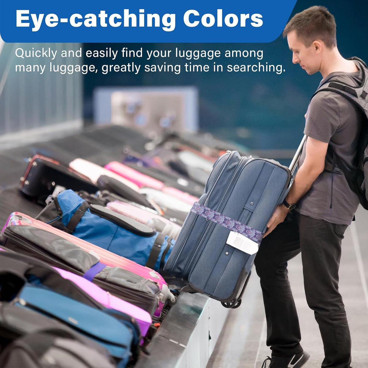 2 Pack Luggage Straps for Suitcases, Adjustable Travel Belt with Double Lock and Quick Release Buckle, Heavy Duty Nylon Bag Packing Strap, Bright Identifiers Business Travel Accessories-Colorful Block - Colors B
