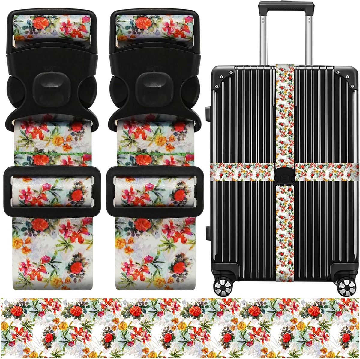 2 Pack Luggage Straps for Suitcases, Adjustable Travel Belt with Double Lock and Quick Release Buckle, Heavy Duty Nylon Bag Packing Strap, Bright Identifiers Business Travel Accessories-Colorful Block - Colors B