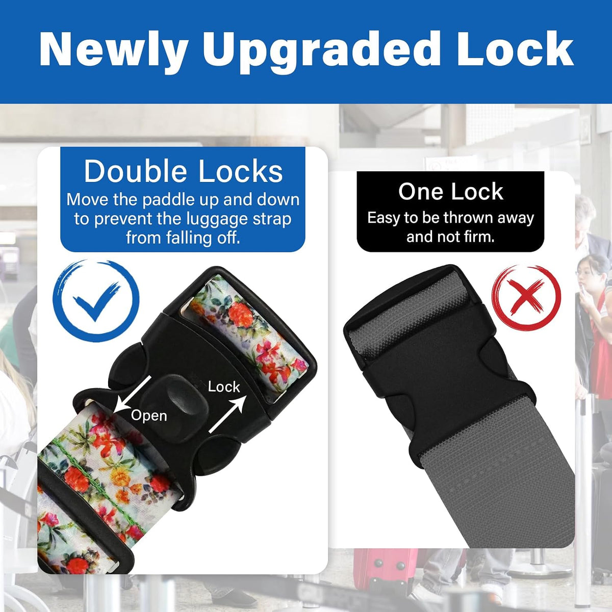 2 Pack Luggage Straps for Suitcases, Adjustable Travel Belt with Double Lock and Quick Release Buckle, Heavy Duty Nylon Bag Packing Strap, Bright Identifiers Business Travel Accessories-Colorful Block - Colors B