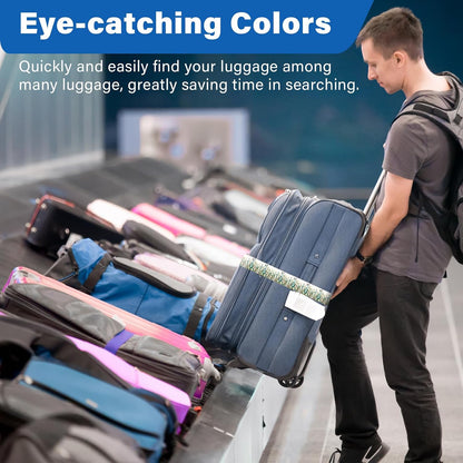 2 Pack Luggage Straps for Suitcases, Adjustable Travel Belt with Double Lock and Quick Release Buckle, Heavy Duty Nylon Bag Packing Strap, Bright Identifiers Business Travel Accessories-Colorful Block - Colors B