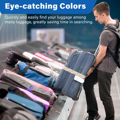 2 Pack Luggage Straps for Suitcases, Adjustable Travel Belt with Double Lock and Quick Release Buckle, Heavy Duty Nylon Bag Packing Strap, Bright Identifiers Business Travel Accessories-Colorful Block - Colors B